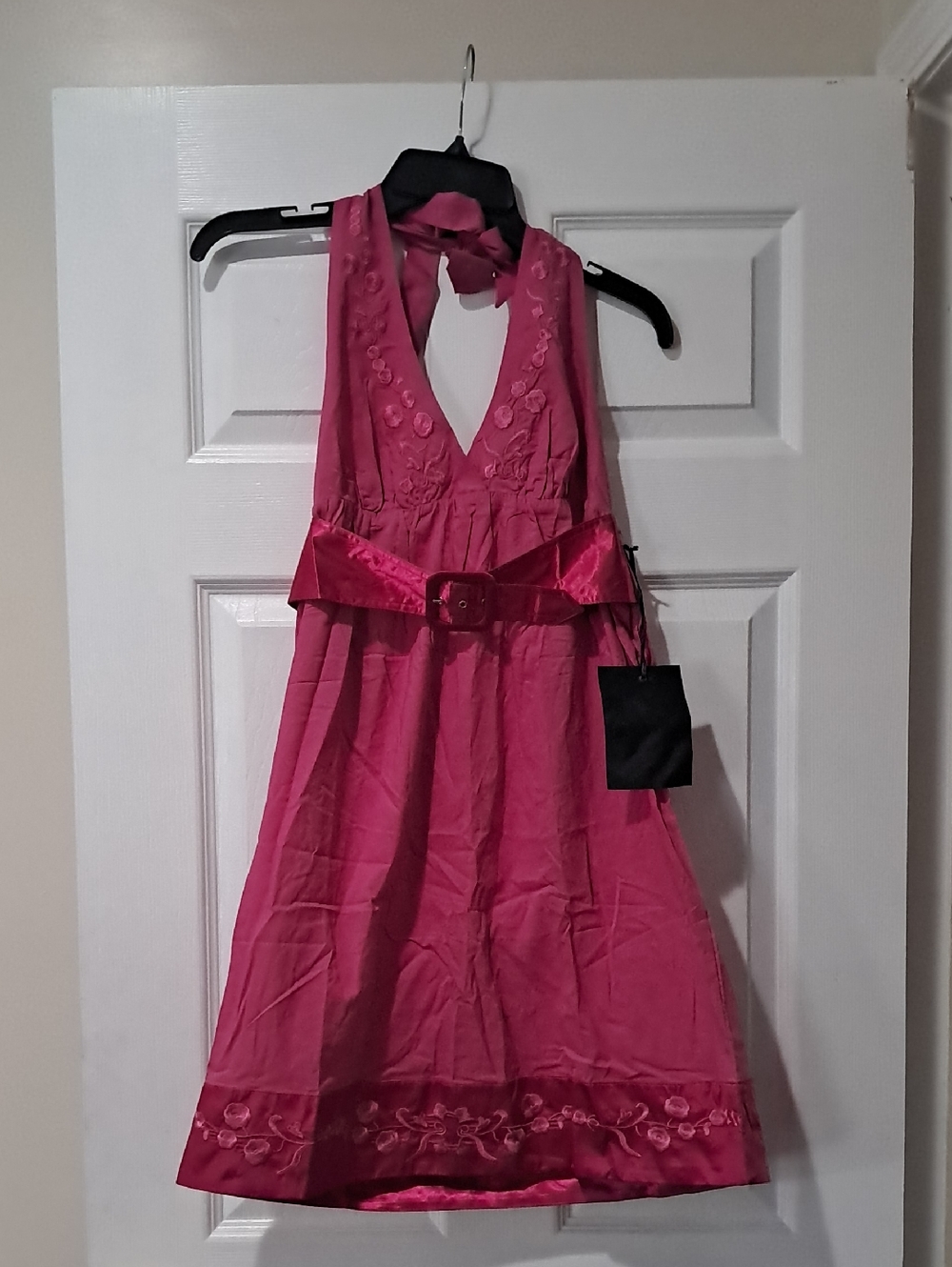 Women's Pink Halter Dress with Belt
